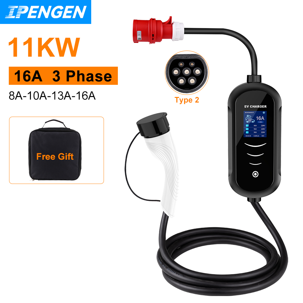 Type 2 Portable Ev Charger 11Kw Cee - 16A 11KW ipengen ที่ชาร์จแบบพกพา3เฟส EV กล่องชาร์จ