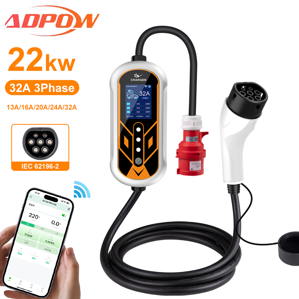 ADPOW แบบพกพา 32A Type2 EV Cha - Ev Charger Type 2 22Kw 32A 3 Phase บทวิจารณ์และราคา
